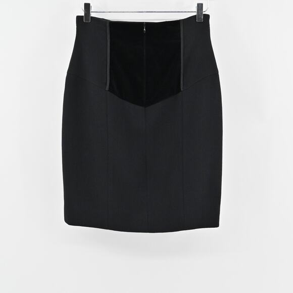 Vtg ESCADA Skirt Sz 38 Solid Black Wool Velvet Sailor Button Pencil Quiet Luxury - Picture 4 of 11